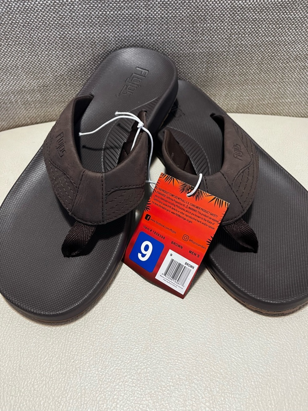 Flojos Brown Men's Cushioned Flip Flops Size 9